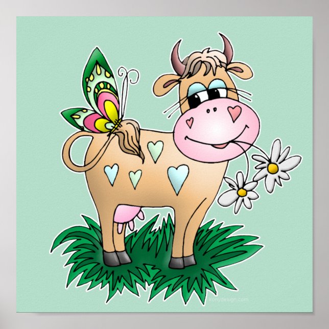 Cute Cow & Butterfly Poster (Front)