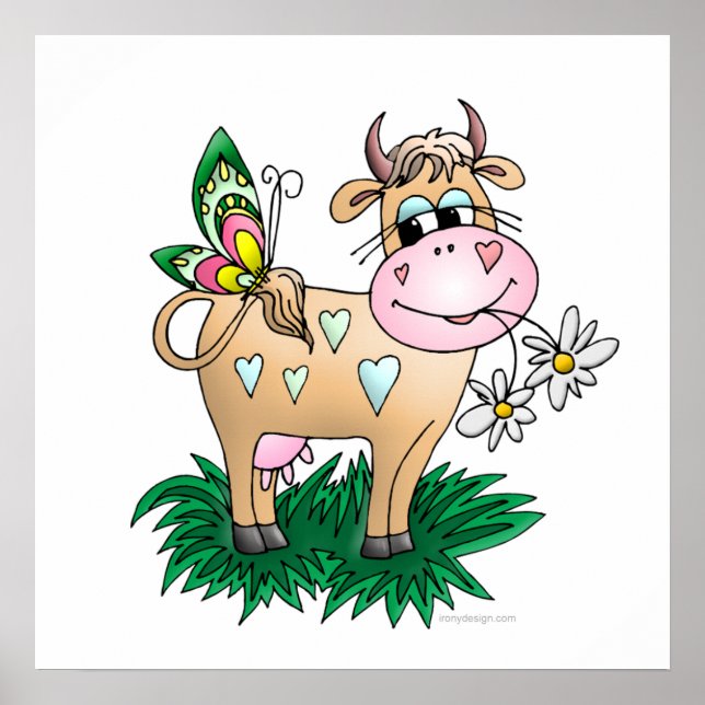 Cute Cow & Butterfly Poster Prints (Front)