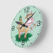 Cute Cow & Butterfly Round Clock (Angle)