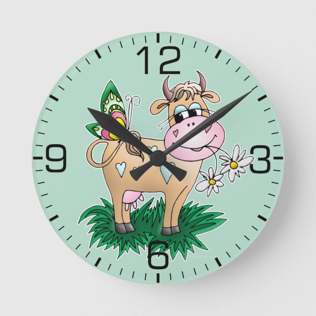Cute Cow & Butterfly Round Clock (Front)