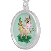 Cute Cow & Butterfly Silver Plated Necklace (Front Right)