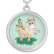 Cute Cow & Butterfly Silver Plated Necklace