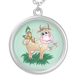Cute Cow & Butterfly Silver Plated Necklace