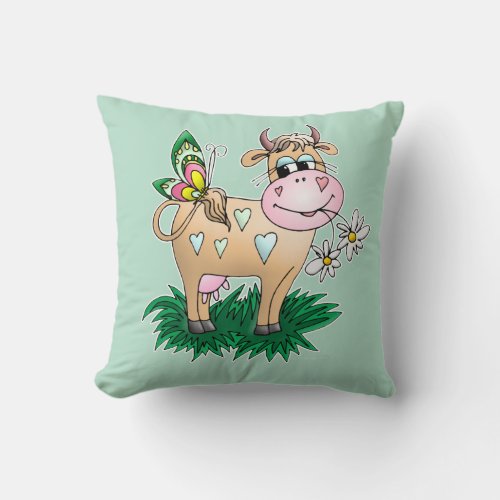 Cute Cow  Butterfly Throw Pillow