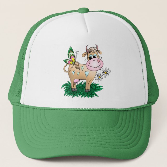 Cute Cow & Butterfly Trucker Hat (Front)