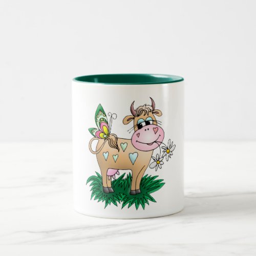 Cute Cow  Butterfly Two_Tone Coffee Mug