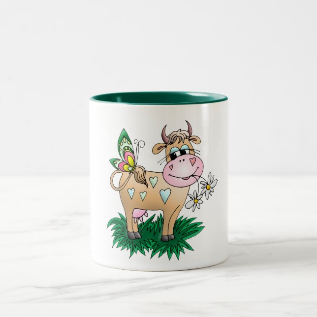 Cute Cow & Butterfly Two-Tone Coffee Mug (Center)