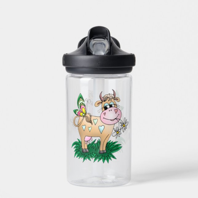 Cute Cow & Butterfly Water Bottle (Front)