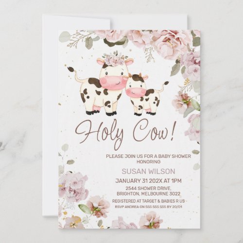 Cute Cow Calf Chic Floral Baby Shower Invitation