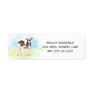 Cute cow calf return address, barnyard, farm label