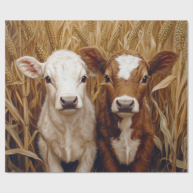 Cute Cow Calves Corn Field Decoupage Wrapping Paper (Flat)