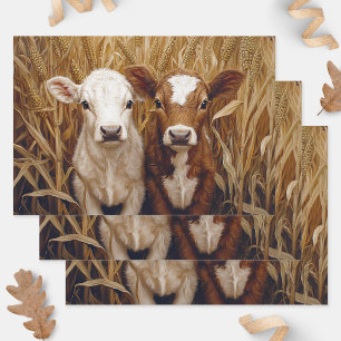 Cute Cow Calves Corn Field Decoupage Wrapping Paper Sheets