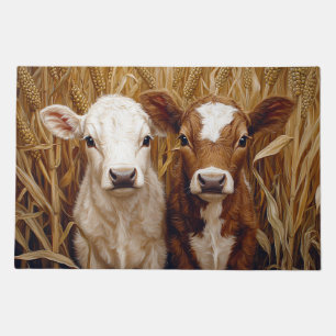 Cute Cow Calves Corn Field Doormat