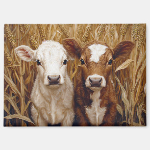Cute Cow Calves Corn Field Magnet