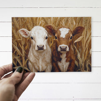 Cute Cow Calves Corn Field Postcard