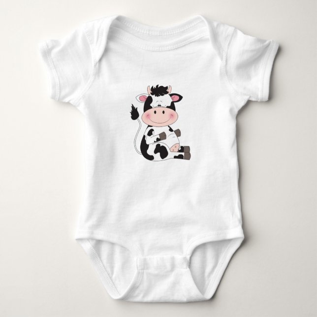 Cute Cow Cartoon Baby Bodysuit (Front)