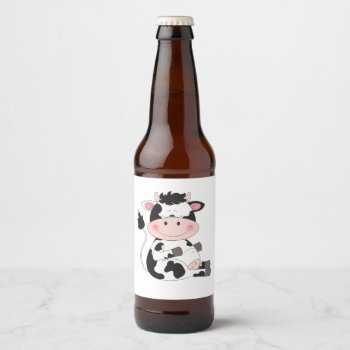 Cute Cow Cartoon Beer Bottle Label by HeeHeeCreations at Zazzle