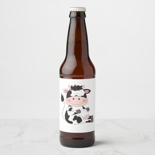 Cute Cow Cartoon Beer Bottle Label (Front)