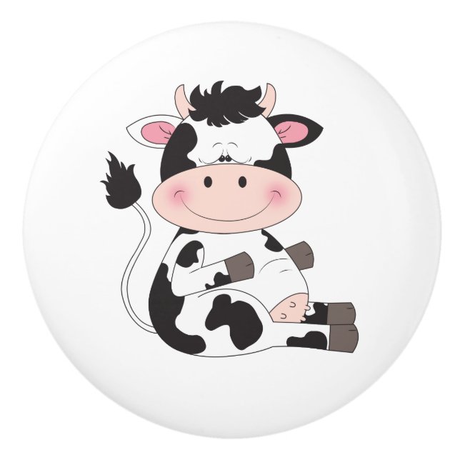Cute Cow Cartoon Ceramic Knob (Front)
