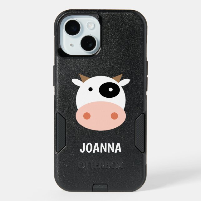 Cute cow cartoon custom iPhone 15 Otterbox case (Back)