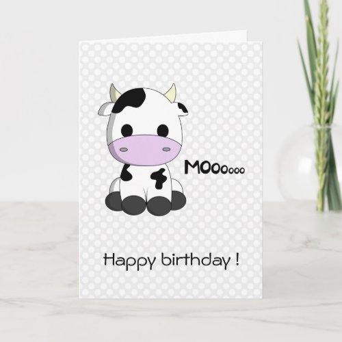 Cute cow cartoon kawaii kids birthday card