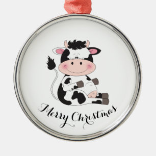 Cute Cow Cartoon Metal Ornament