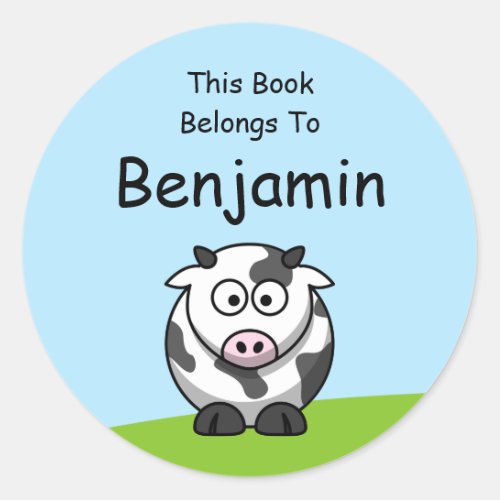 Cute Cow Cartoon This Book Belongs To Classic Round Sticker
