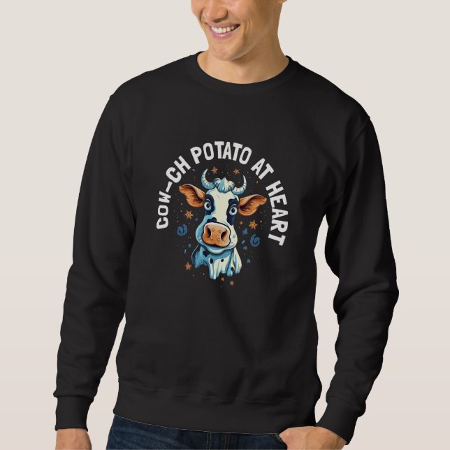 Cute Cow ch Potato At Heart  Heifer Cow  Pun Sweatshirt (Front)