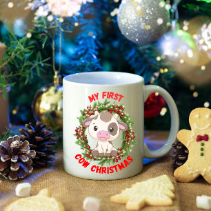 Cute Cow Christmas Berries Coffee Mug