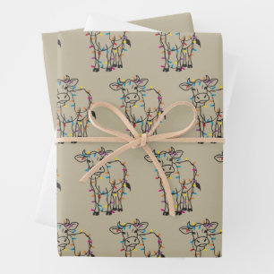 Cute Cow Christmas Lights Heifers Holiday Farm Wrapping Paper Sheets