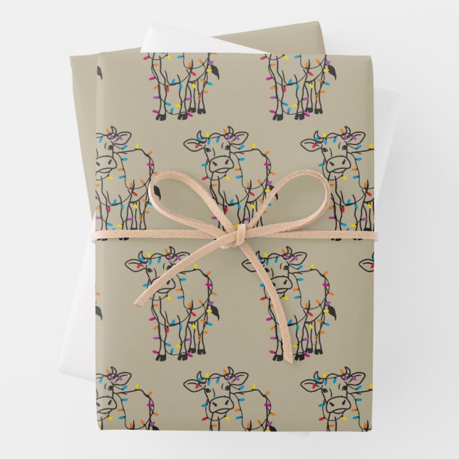 Cute Cow Christmas Lights Heifers Holiday Farm Wrapping Paper Sheets (In situ)