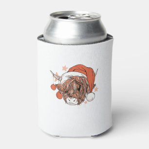Cute Cow Christmas Santa Hat Funny Festive Can Cooler