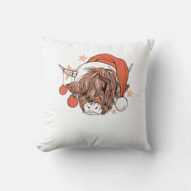 Cute Cow Christmas Santa Hat Funny Festive  Throw Pillow (Front)