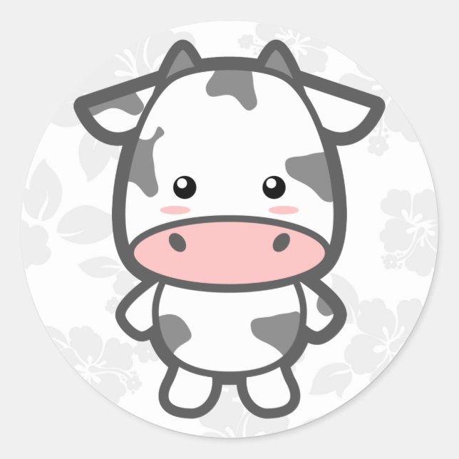 Cute Cow Classic Round Sticker (Front)
