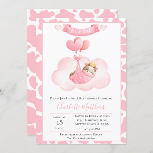 Cute Cow Cloud Balloons Baby Shower Invitation