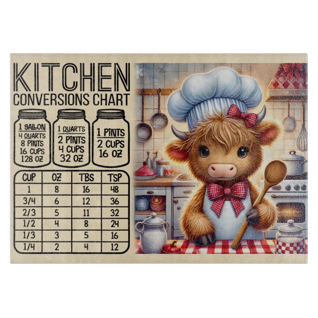 Cute Cow Conversion Chart Cutting Board (Front)