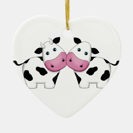Cute Cow Couple Ceramic Ornament