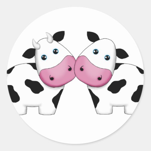 Cute Cow Couple Classic Round Sticker
