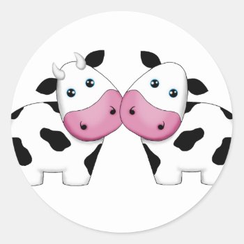 Cute Cow Couple Classic Round Sticker by BeachBumFamily at Zazzle