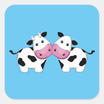 Cute Cow Couple Square Sticker by BeachBumFamily at Zazzle