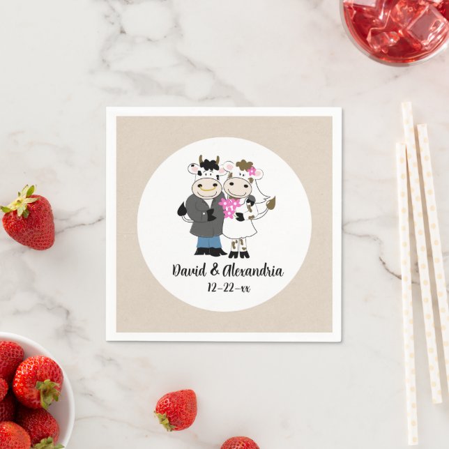 Cute Cow Couple Wedding Rustic Country Napkins (Insitu)