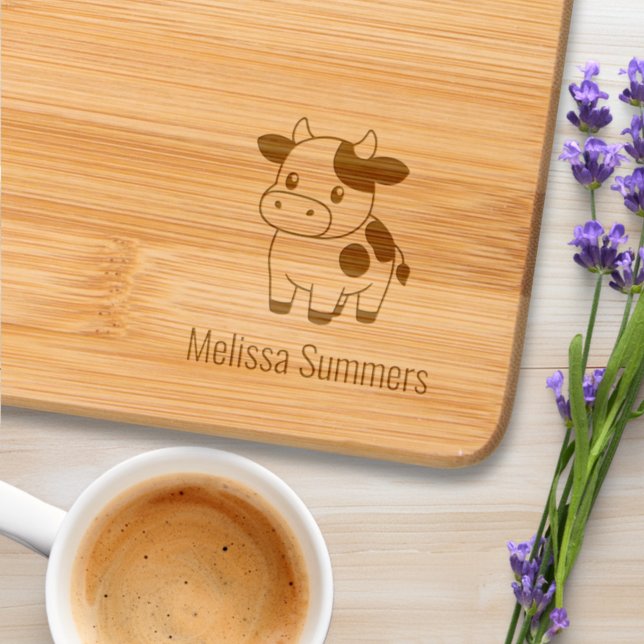 Cute Cow Custom Name Engraved Cutting Board (Creator Uploaded)