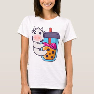Cute cow Drinking Boba milk tea T-Shirt