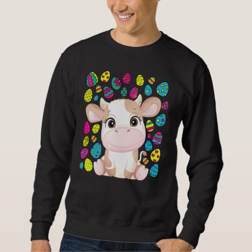 Cute Cow Easter Colorful Eggs  For The Cow  1 Sweatshirt