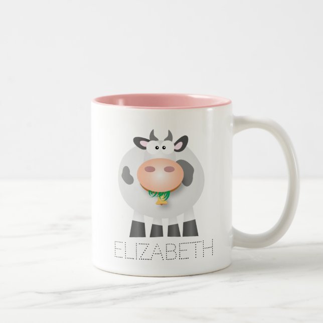 Cute Cow Eating Grass Funny Farm Animal Cartoon Two-Tone Coffee Mug (Right)