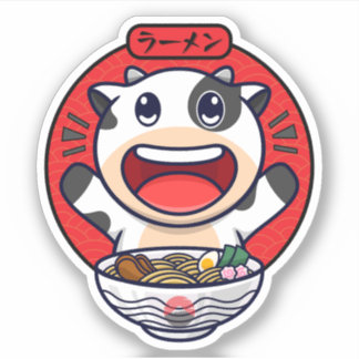Cute Cow Eating Ramen Sticker