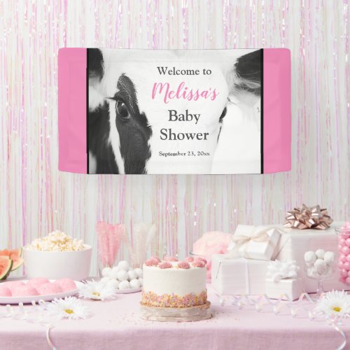 Cute Cow Face Close_up Baby Shower Banner