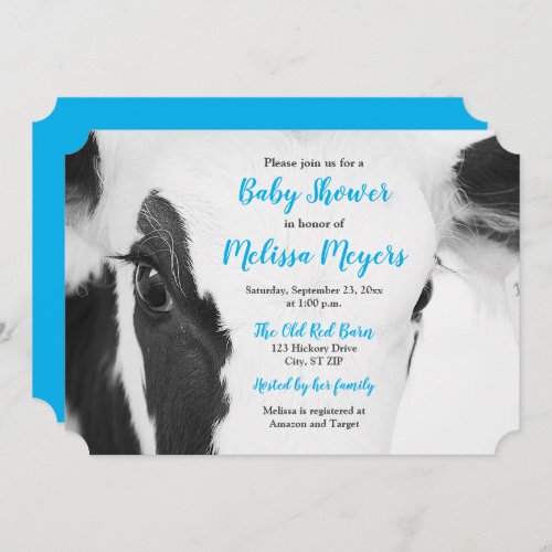 Cute Cow Face Close_up Baby Shower Invitation