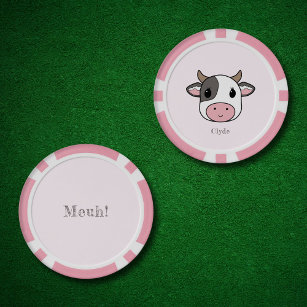 Cute Cow Face Pink Poker Chips