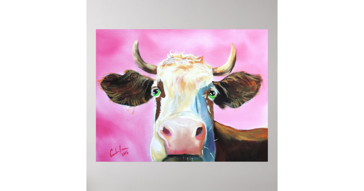 Cute Cow Face Portrait Painting Poster Zazzle Com